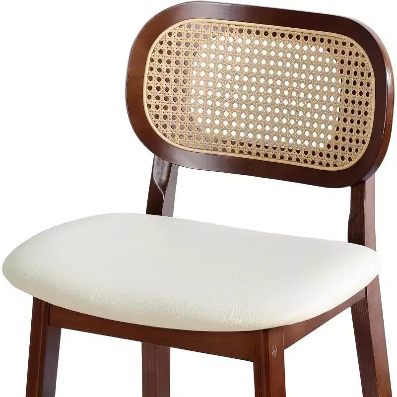 Sgabelli da bar in rattan Mid Century Modern, altezza bancone con rivestimento in similpelle/tessuto Bouclé e schienale in rattan per isola cucina