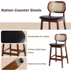 Sgabelli da bar in rattan Mid Century Modern, altezza bancone con rivestimento in similpelle/tessuto Bouclé e schienale in rattan per isola cucina
