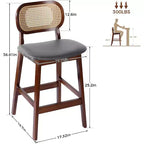 Sgabelli da bar in rattan Mid Century Modern, altezza bancone con rivestimento in similpelle/tessuto Bouclé e schienale in rattan per isola cucina