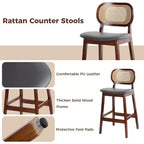 Sgabelli da bar in rattan Mid Century Modern, altezza bancone con rivestimento in similpelle/tessuto Bouclé e schienale in rattan per isola cucina