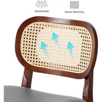 Sgabelli da bar in rattan Mid Century Modern, altezza bancone con rivestimento in similpelle/tessuto Bouclé e schienale in rattan per isola cucina