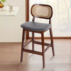 Sgabelli da bar in rattan Mid Century Modern, altezza bancone con rivestimento in similpelle/tessuto Bouclé e schienale in rattan per isola cucina