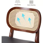 Sgabelli da bar in rattan Mid Century Modern, altezza bancone con rivestimento in similpelle/tessuto Bouclé e schienale in rattan per isola cucina
