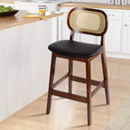Sgabelli da bar in rattan Mid Century Modern, altezza bancone con rivestimento in similpelle/tessuto Bouclé e schienale in rattan per isola cucina