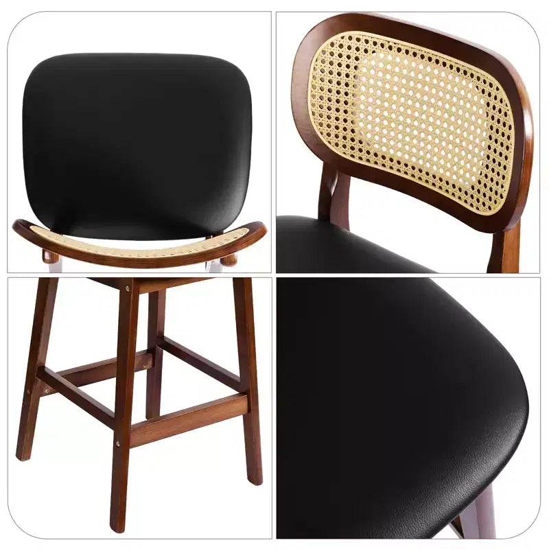 Sgabelli da bar in rattan Mid Century Modern, altezza bancone con rivestimento in similpelle/tessuto Bouclé e schienale in rattan per isola cucina