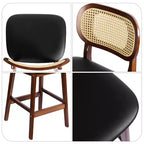 Sgabelli da bar in rattan Mid Century Modern, altezza bancone con rivestimento in similpelle/tessuto Bouclé e schienale in rattan per isola cucina