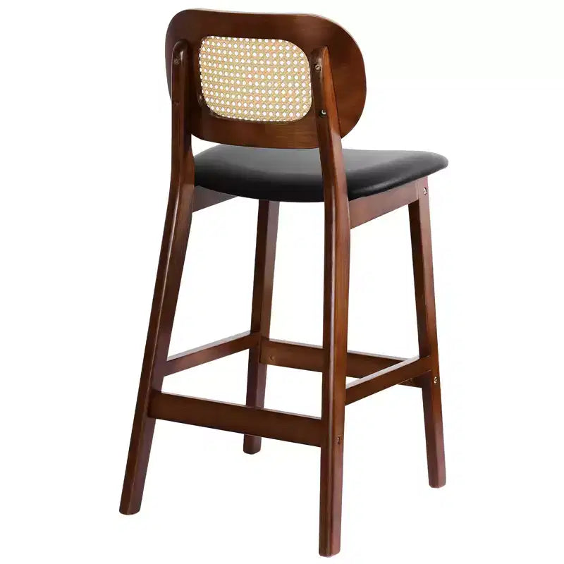 Sgabelli da bar in rattan Mid Century Modern, altezza bancone con rivestimento in similpelle/tessuto Bouclé e schienale in rattan per isola cucina