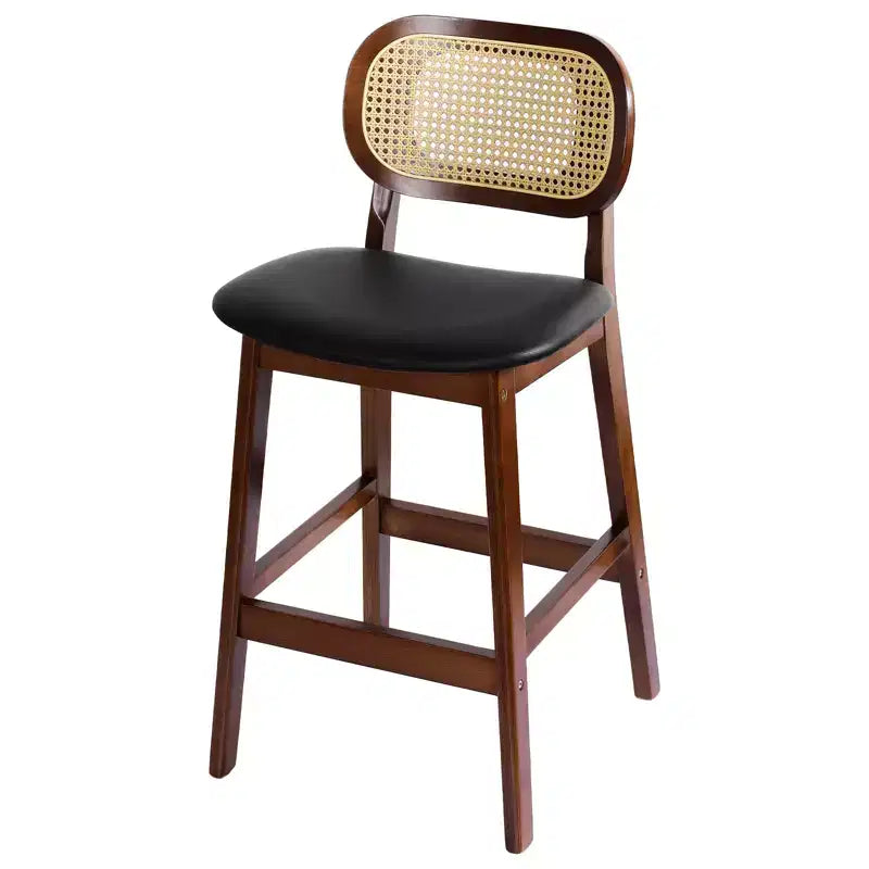 Mid Century Modern Rattan Bar Stools, Counter Height with Faux Leather/Boucle Fabric Upholstery & Rattan Back for Kitchen Island
