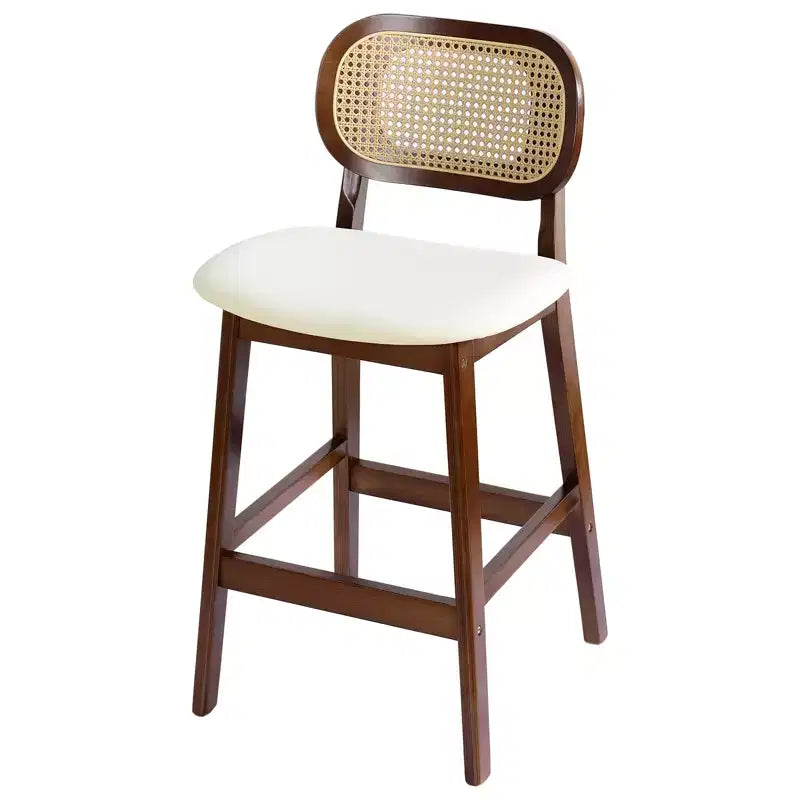 Sgabelli da bar in rattan Mid Century Modern, altezza bancone con rivestimento in similpelle/tessuto Bouclé e schienale in rattan per isola cucina