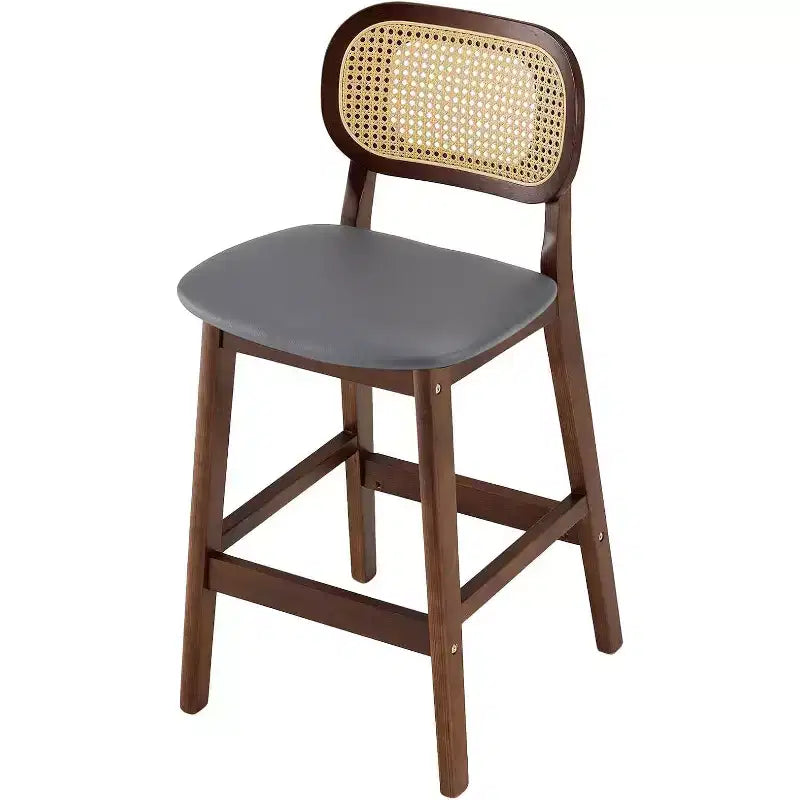 Sgabelli da bar in rattan Mid Century Modern, altezza bancone con rivestimento in similpelle/tessuto Bouclé e schienale in rattan per isola cucina