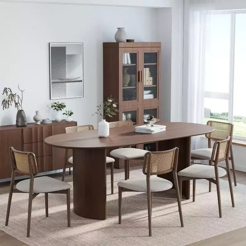 PexFix Tavolo da pranzo ovale in legno massello 67 x 33,5 Tavolo da cucina moderno rustico con gambe ad arco reversibili per soggiorno cucina ufficio noce