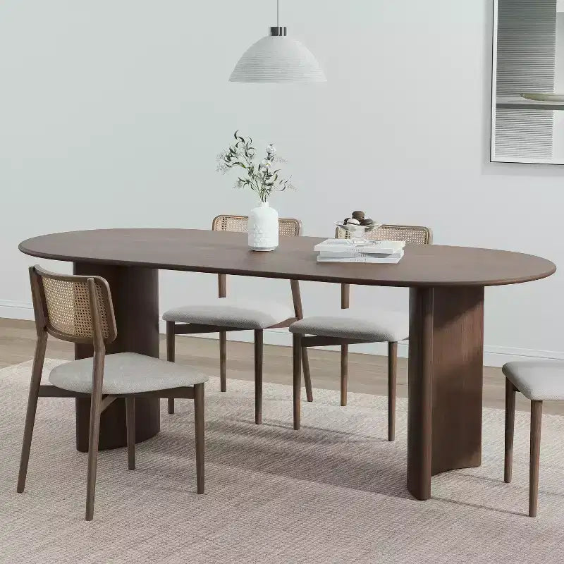 PexFix Tavolo da pranzo ovale in legno massello 67 x 33,5 Tavolo da cucina moderno rustico con gambe ad arco reversibili per soggiorno cucina ufficio noce