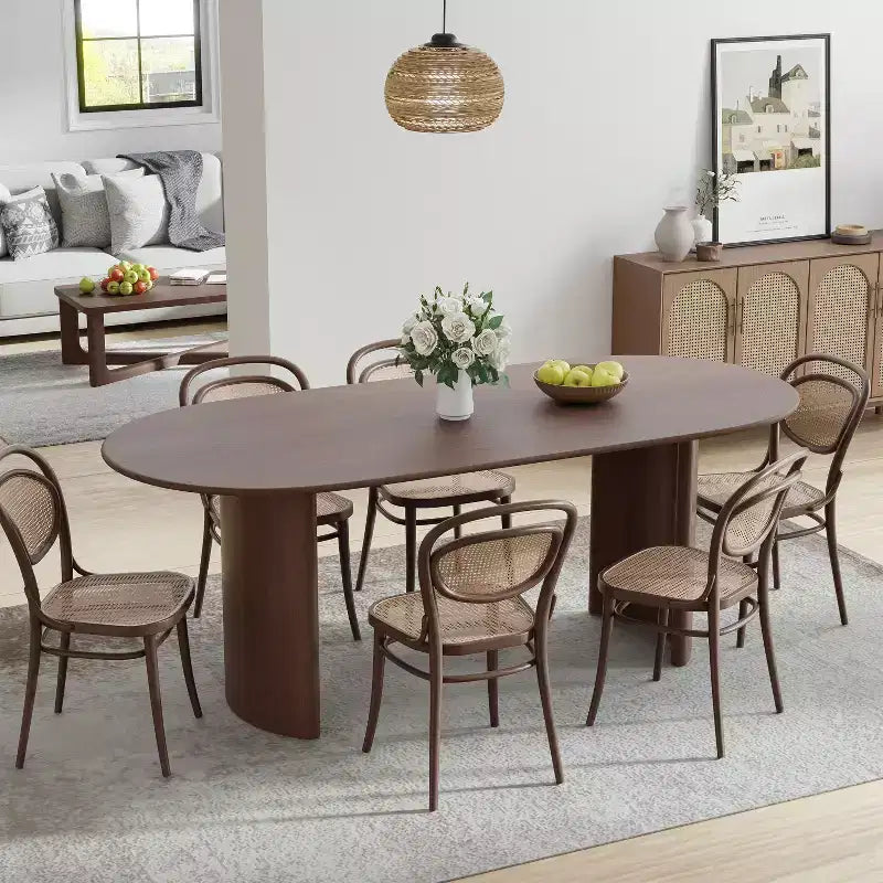 PexFix Tavolo da pranzo ovale in legno massello 67 x 33,5 Tavolo da cucina moderno rustico con gambe ad arco reversibili per soggiorno cucina ufficio noce