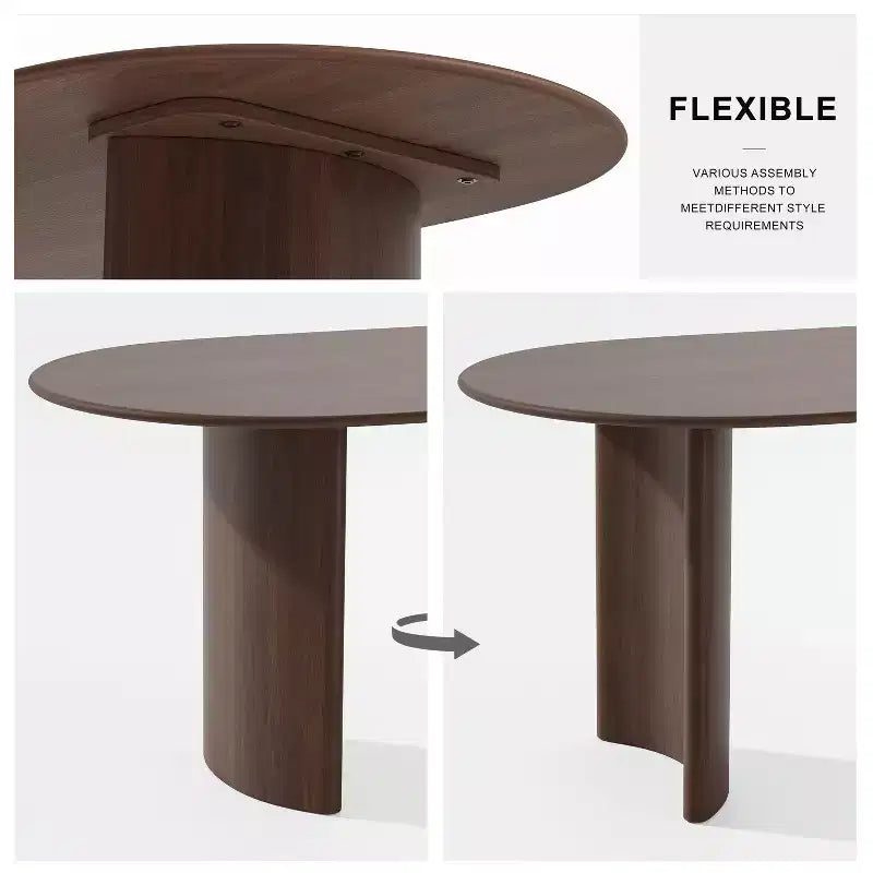 PexFix Tavolo da pranzo ovale in legno massello 67 x 33,5 Tavolo da cucina moderno rustico con gambe ad arco reversibili per soggiorno cucina ufficio noce