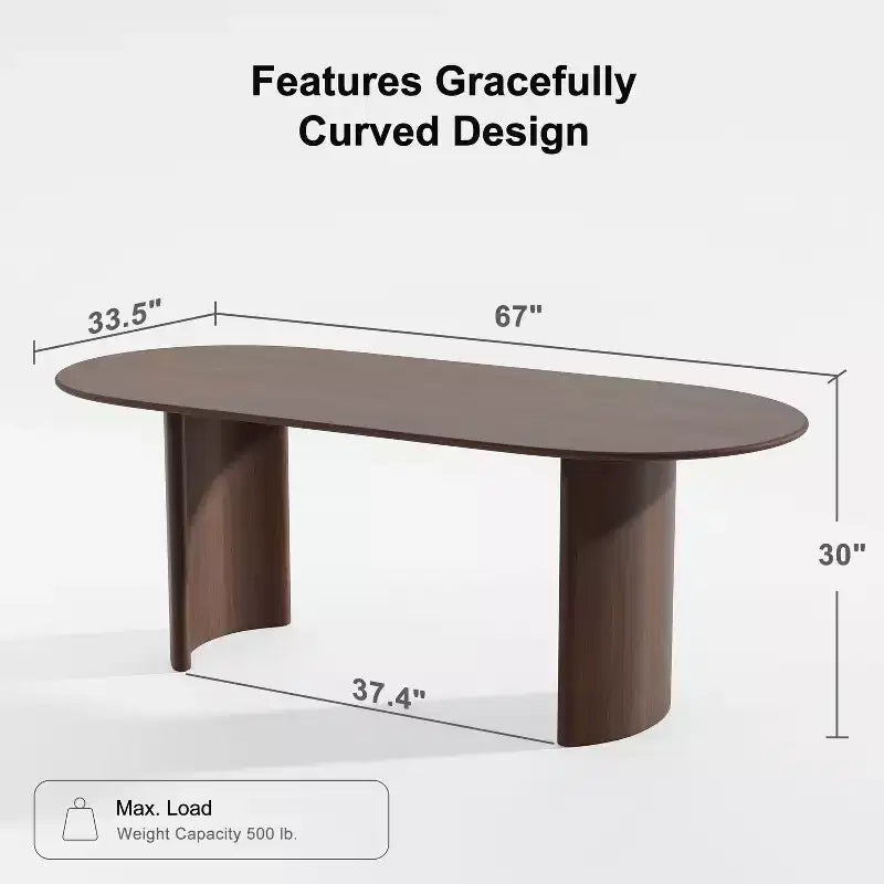 PexFix Tavolo da pranzo ovale in legno massello 67 x 33,5 Tavolo da cucina moderno rustico con gambe ad arco reversibili per soggiorno cucina ufficio noce