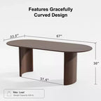 PexFix Tavolo da pranzo ovale in legno massello 67 x 33,5 Tavolo da cucina moderno rustico con gambe ad arco reversibili per soggiorno cucina ufficio noce