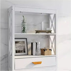 Mobile bagno Acekool da posizionare sopra il WC con 1 cassetto e 2 ripiani aperti, scaffale portaoggetti in legno autoportante per bagno, bianco