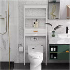 Mobile bagno Acekool da posizionare sopra il WC con 1 cassetto e 2 ripiani aperti, scaffale portaoggetti in legno autoportante per bagno, bianco