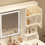 GDFStudio Velmora Tavolo da Trucco Moderno con Specchio e Luci, 6 Cassetti, 4 Armadietti e Ripiani