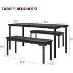 Set tavolo da pranzo 43.3 per 4 persone con 2 panche imbottite morbide, telaio in metallo, set tavolo da cucina rettangolare da 3 pezzi salvaspazio per la casa