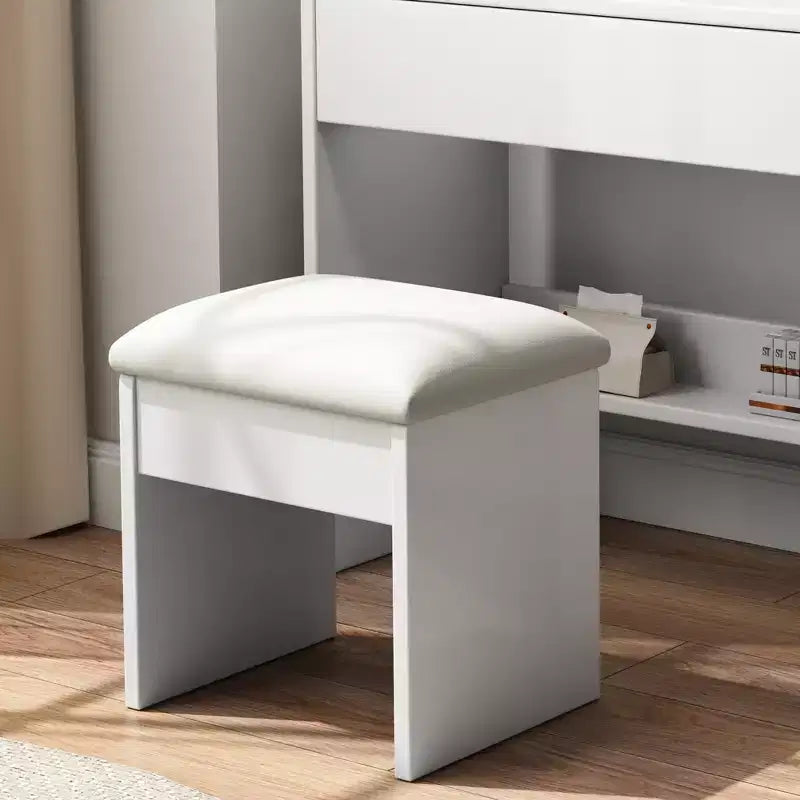 Set da toeletta moderno GDFStudio Draxen con specchio e LED, supporto per asciugacapelli, 3 cassetti e ripiani aperti