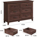 Comò a 6 cassetti per camera da letto, Comodino cassettiera larga 47" con contenitore indipendente, Cassettiera in legno per soggiorno, camera da letto, ingresso