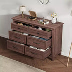 Comò a 6 cassetti per camera da letto, Comodino cassettiera larga 47" con contenitore indipendente, Cassettiera in legno per soggiorno, camera da letto, ingresso