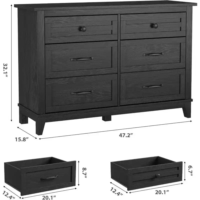 Comò a 6 cassetti per camera da letto, Comodino cassettiera larga 47" con contenitore indipendente, Cassettiera in legno per soggiorno, camera da letto, ingresso