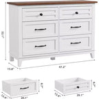 Comò a 6 cassetti per camera da letto, Comodino cassettiera larga 47" con contenitore indipendente, Cassettiera in legno per soggiorno, camera da letto, ingresso