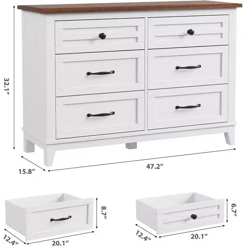 Comò a 6 cassetti per camera da letto, Comodino cassettiera larga 47" con contenitore indipendente, Cassettiera in legno per soggiorno, camera da letto, ingresso