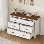 Comò a 6 cassetti per camera da letto, Comodino cassettiera larga 47" con contenitore indipendente, Cassettiera in legno per soggiorno, camera da letto, ingresso
