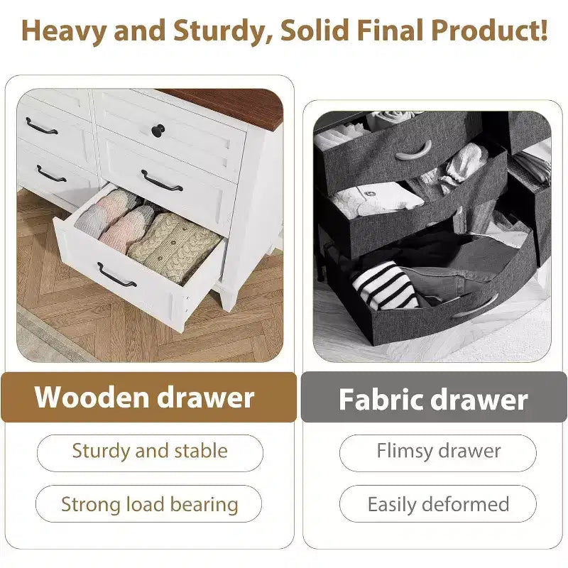 Comò a 6 cassetti per camera da letto, Comodino cassettiera larga 47" con contenitore indipendente, Cassettiera in legno per soggiorno, camera da letto, ingresso