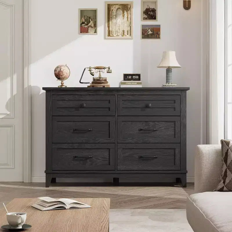 Comò a 6 cassetti per camera da letto, Comodino cassettiera larga 47" con contenitore indipendente, Cassettiera in legno per soggiorno, camera da letto, ingresso