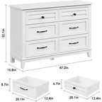 Comò a 6 cassetti per camera da letto, Comodino cassettiera larga 47" con contenitore indipendente, Cassettiera in legno per soggiorno, camera da letto, ingresso