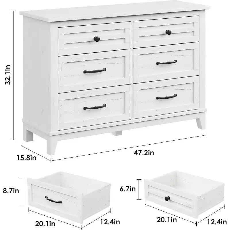 Comò a 6 cassetti per camera da letto, Comodino cassettiera larga 47" con contenitore indipendente, Cassettiera in legno per soggiorno, camera da letto, ingresso