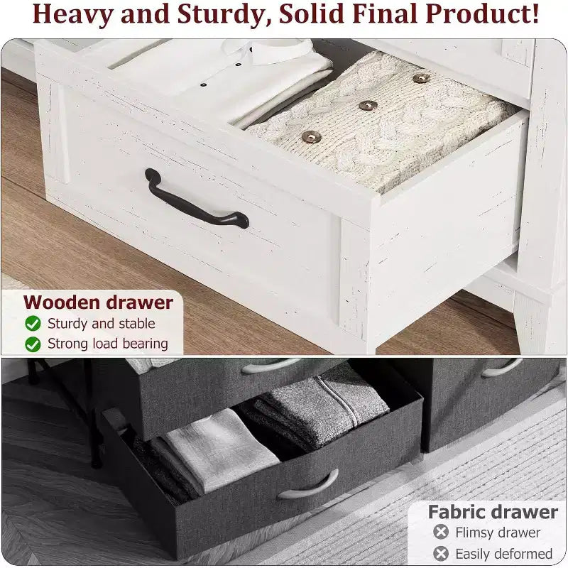 Comò a 6 cassetti per camera da letto, Comodino cassettiera larga 47" con contenitore indipendente, Cassettiera in legno per soggiorno, camera da letto, ingresso