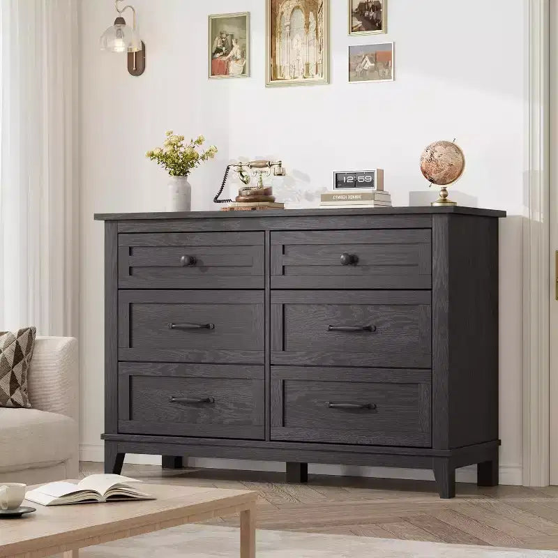 Comò a 6 cassetti per camera da letto, Comodino cassettiera larga 47" con contenitore indipendente, Cassettiera in legno per soggiorno, camera da letto, ingresso