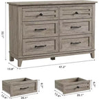 Comò a 6 cassetti per camera da letto, Comodino cassettiera larga 47" con contenitore indipendente, Cassettiera in legno per soggiorno, camera da letto, ingresso