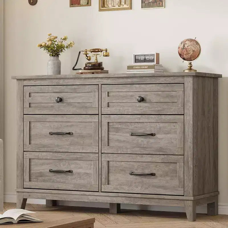 Comò a 6 cassetti per camera da letto, Comodino cassettiera larga 47" con contenitore indipendente, Cassettiera in legno per soggiorno, camera da letto, ingresso
