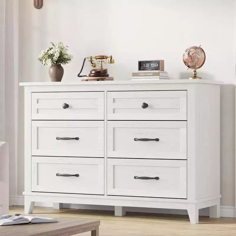 Comò a 6 cassetti per camera da letto, Comodino cassettiera larga 47" con contenitore indipendente, Cassettiera in legno per soggiorno, camera da letto, ingresso