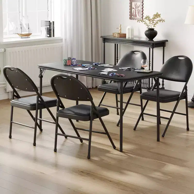 COZONY Tavolo e Sedie Pieghevoli in PU, 5 Pezzi, Portatili, per Sala da Pranzo, Ufficio, Campeggio