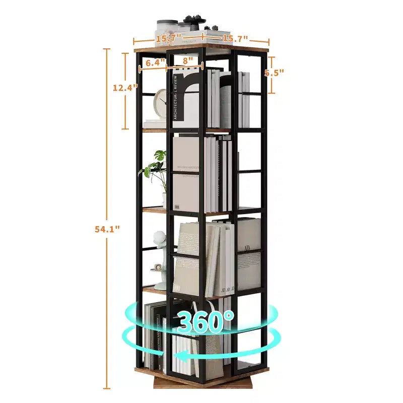 Libreria Girevole a 4 Livelli, 360° con Struttura in Metallo (15,75x54)