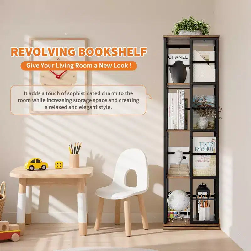 Libreria Girevole a 4 Livelli, 360° con Struttura in Metallo (15,75x54)