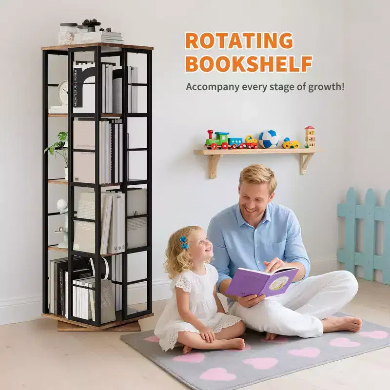 Libreria Girevole a 4 Livelli, 360° con Struttura in Metallo (15,75x54)