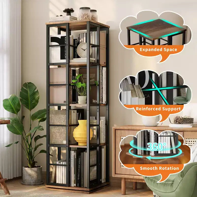 Libreria Girevole a 4 Livelli, 360° con Struttura in Metallo (15,75x54)