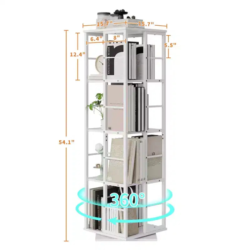 Libreria Girevole a 4 Livelli, 360° con Struttura in Metallo (15,75x54)