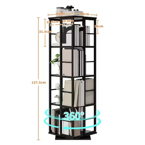 Libreria Girevole a 4 Livelli, 360° con Struttura in Metallo (15,75x54)