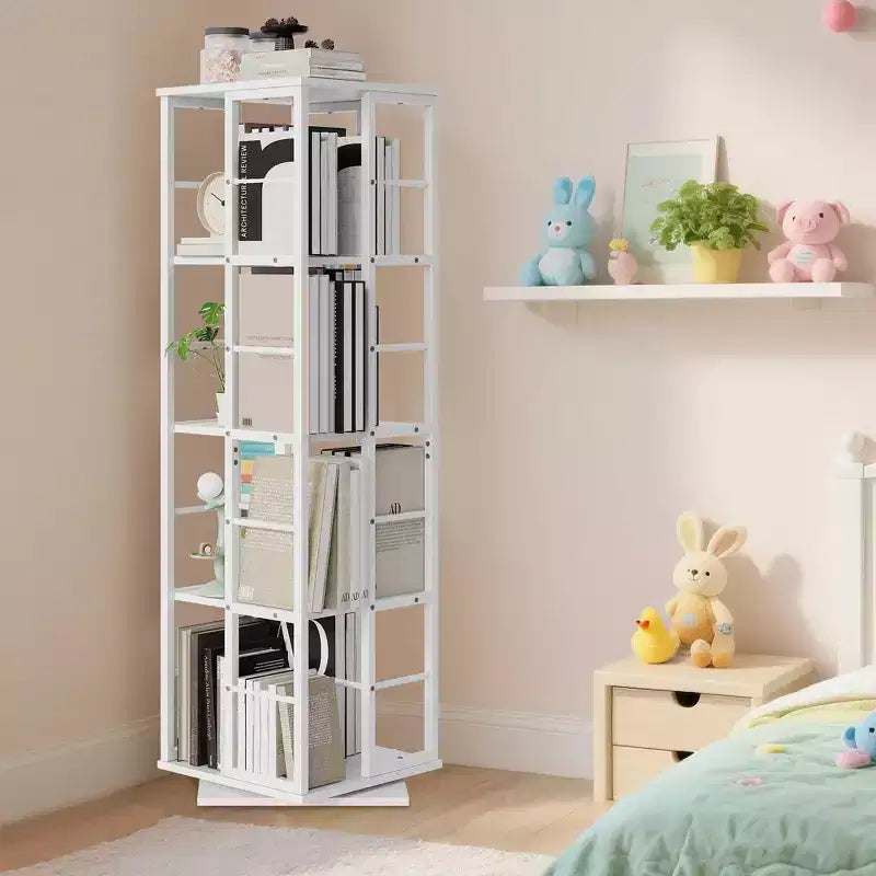 Libreria Girevole a 4 Livelli, 360° con Struttura in Metallo (15,75x54)