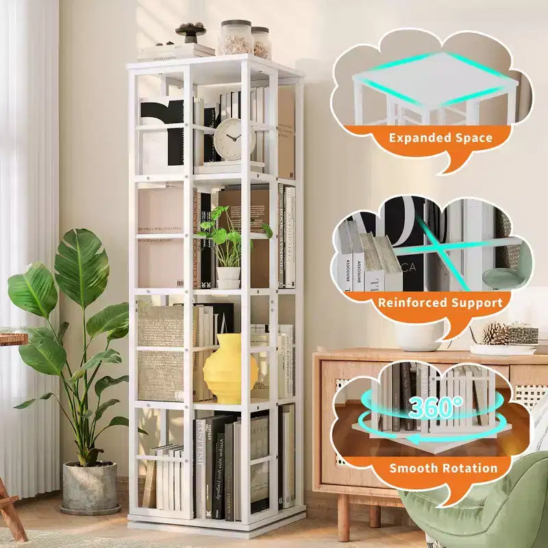 Libreria Girevole a 4 Livelli, 360° con Struttura in Metallo (15,75x54)