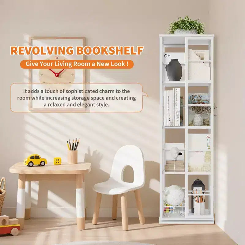 Libreria Girevole a 4 Livelli, 360° con Struttura in Metallo (15,75x54)